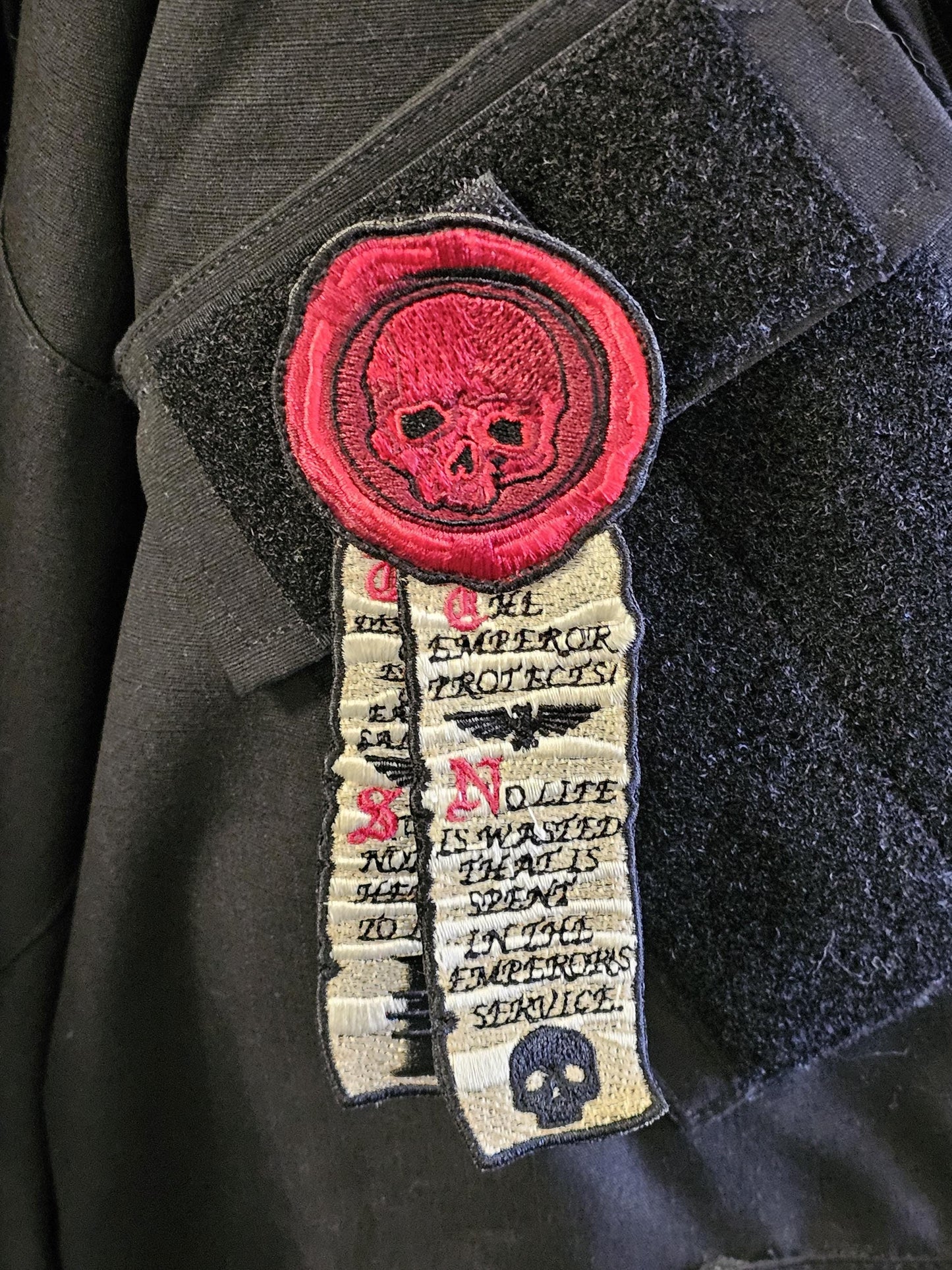 Grim Dark Purity Seal Wax & Scroll Embroidered Patch Warhammer 40k Inspired