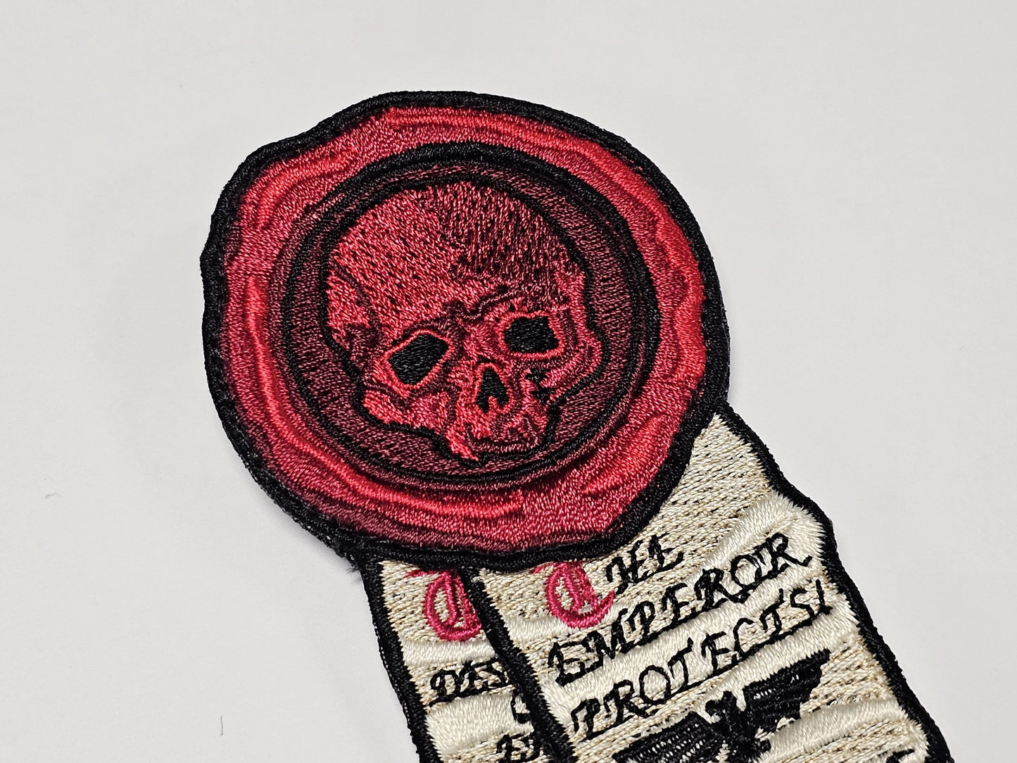 Grim Dark Purity Seal Wax & Scroll Embroidered Patch Warhammer 40k Inspired