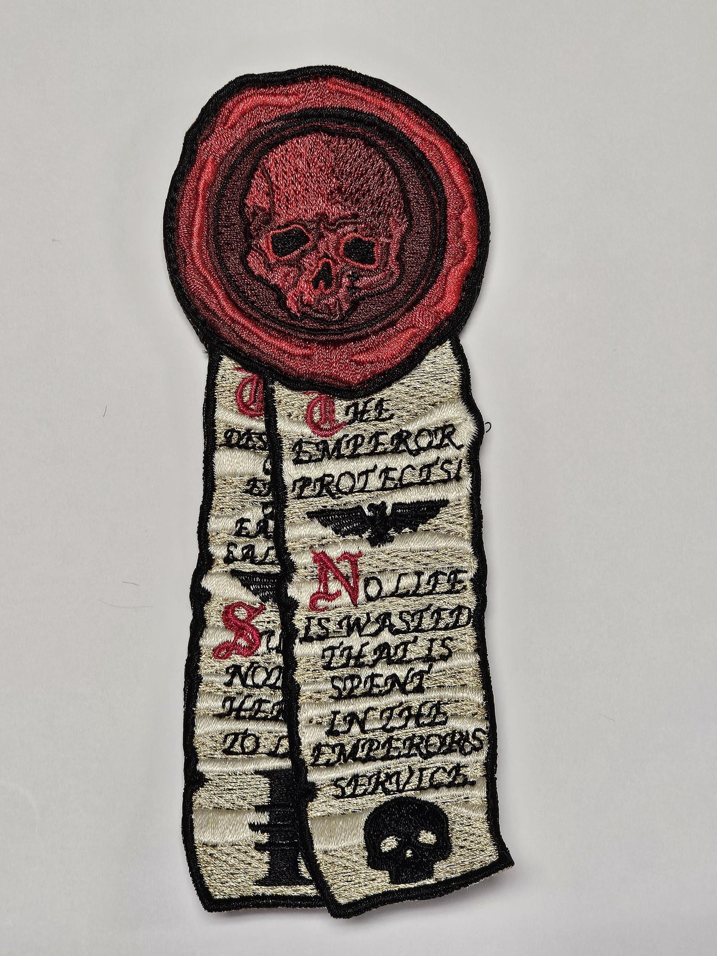 Grim Dark Purity Seal Wax & Scroll Embroidered Patch Warhammer 40k Inspired