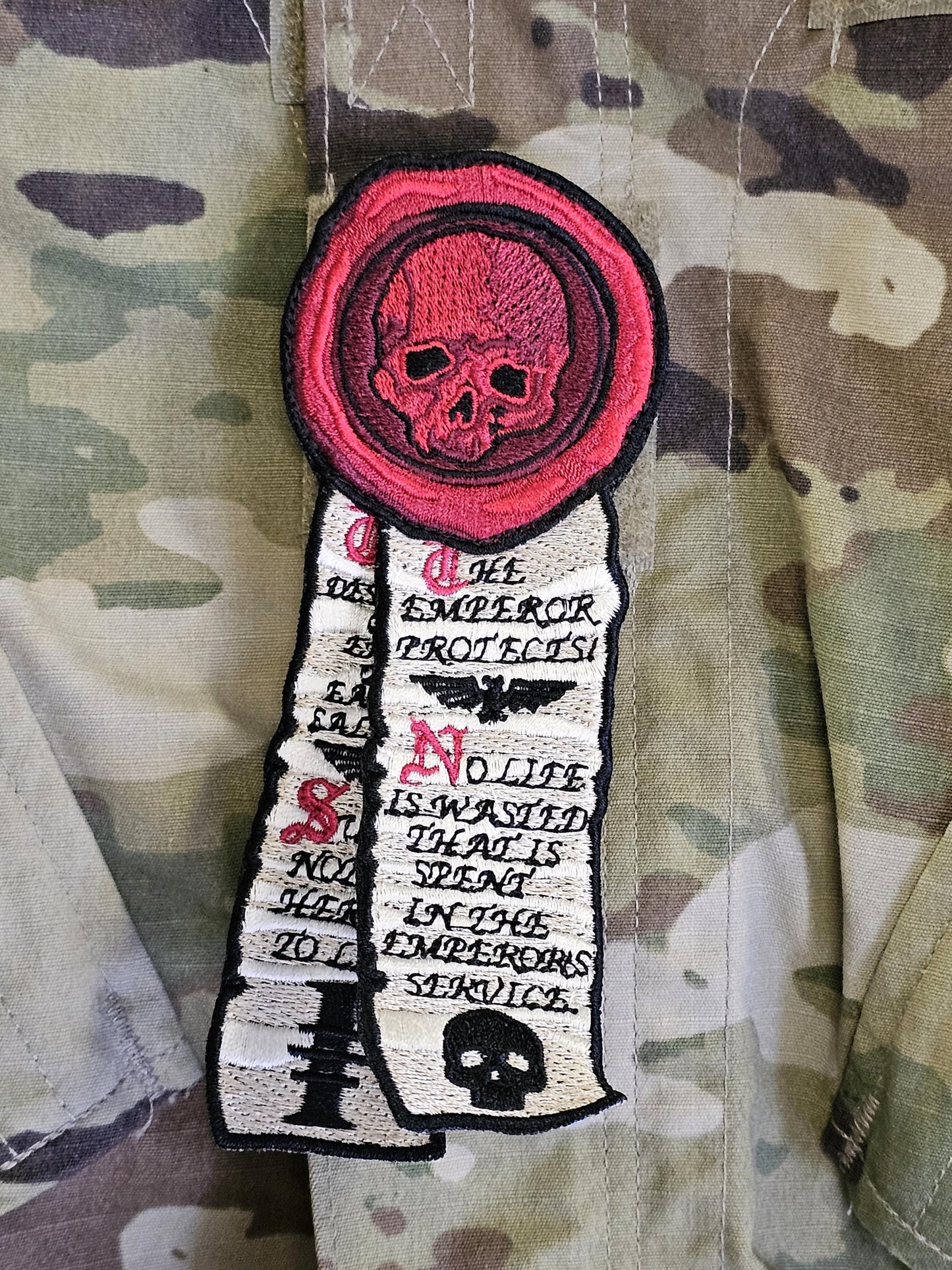 Grim Dark Purity Seal Wax & Scroll Embroidered Patch Warhammer 40k Inspired