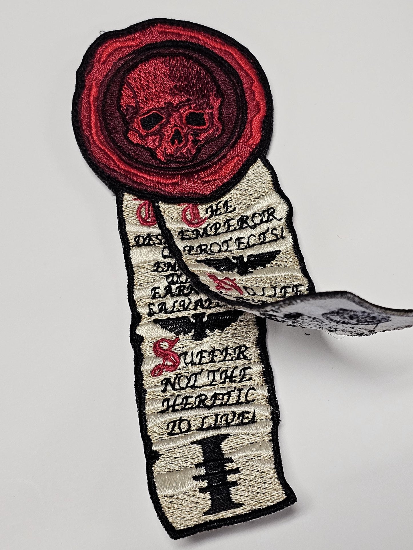 Grim Dark Purity Seal Wax & Scroll Embroidered Patch Warhammer 40k Inspired