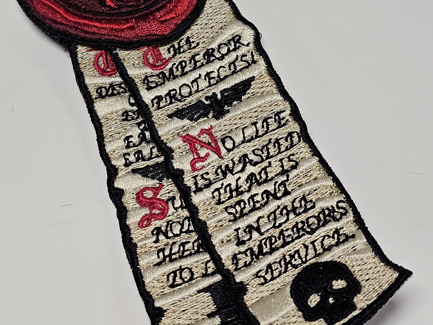 Grim Dark Purity Seal Wax & Scroll Embroidered Patch Warhammer 40k Inspired